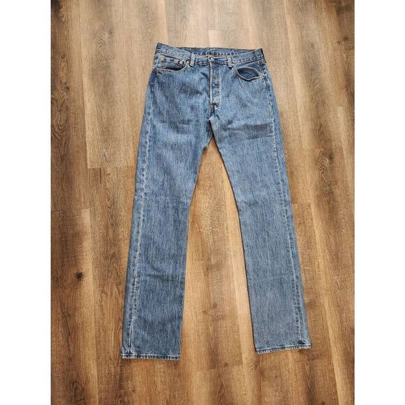 Levis 501 mens TALL 37x39* measured light wash button fly Denim jeans - Picture 1 of 10